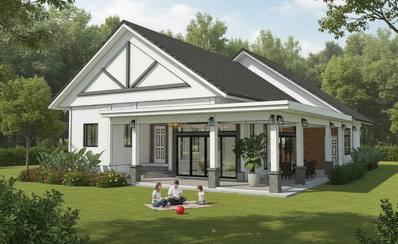 Rumah setingkat dengan bumbung curam dan anjung masuk berbumbung untuk Rumah En Yunus - Klang — visual reka bentuk